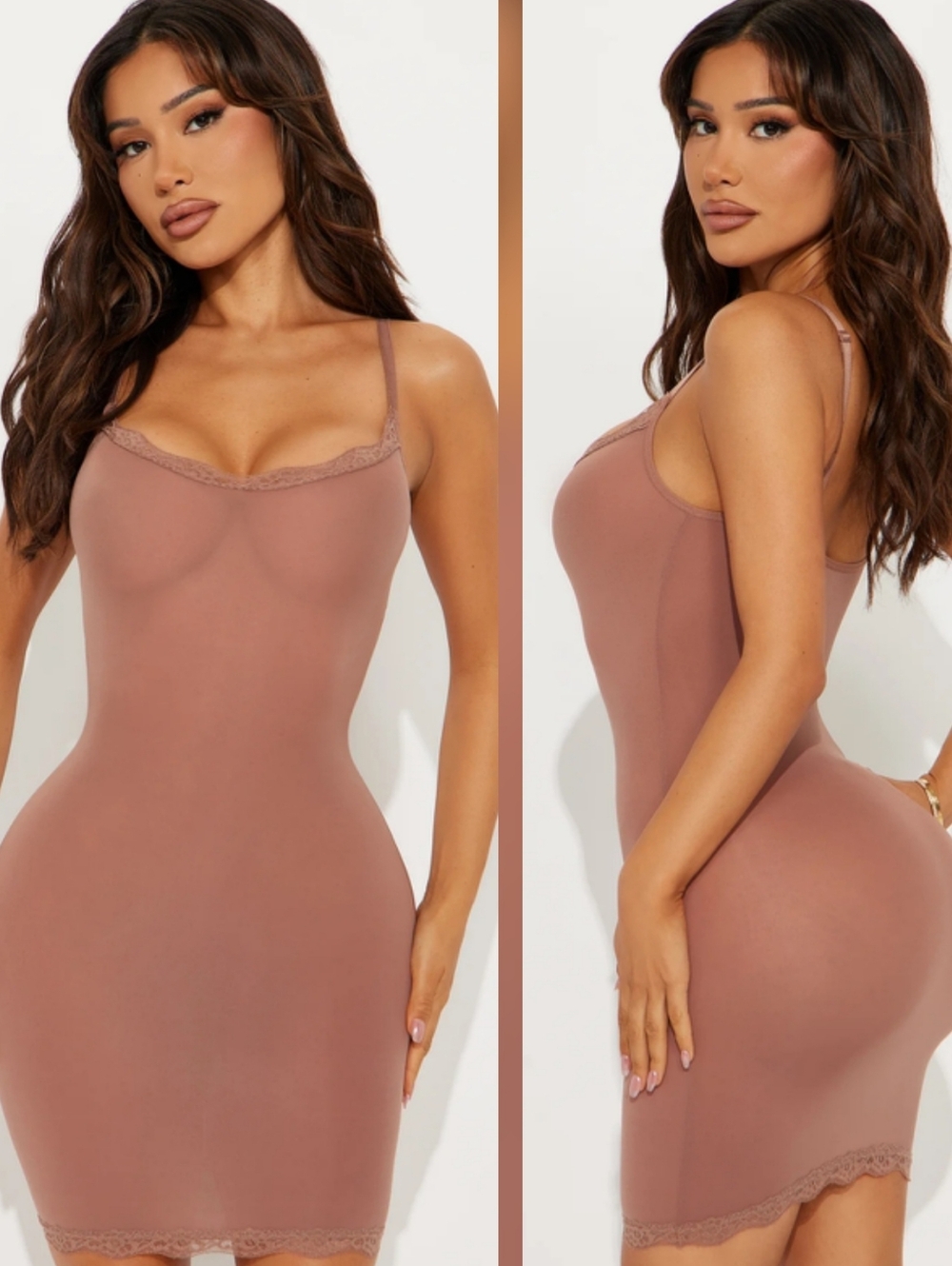 Seamless Lace Trim Slip Dress - Dusty Rose